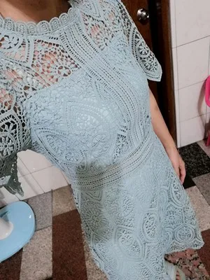 

Women's Spring Summer Runway Fashion Short Sleeve Hollow Out Lace Dress Female Travel Chic Short Party Dress TB1805