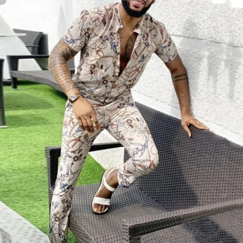 

Men Clothing 2021 Summer New European American Men's Casual Loose Short-sleeved Shirt Trousers Suit