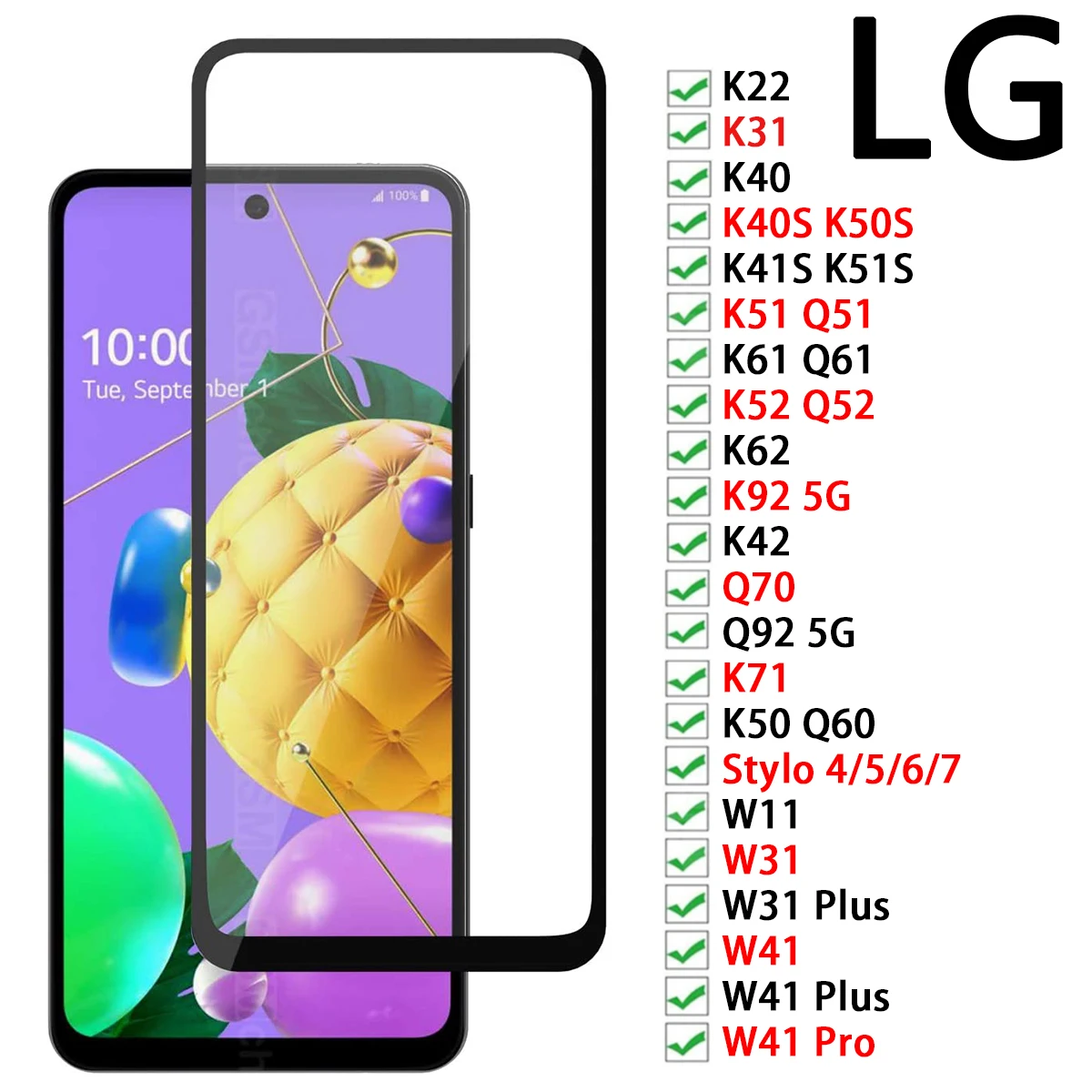 

for LG K22 K40S K42 K52 K62 Tempered Glass Screen Protector 3D Full Coverage Easy Installation HD Clear Anti-Scratch Bubble Free