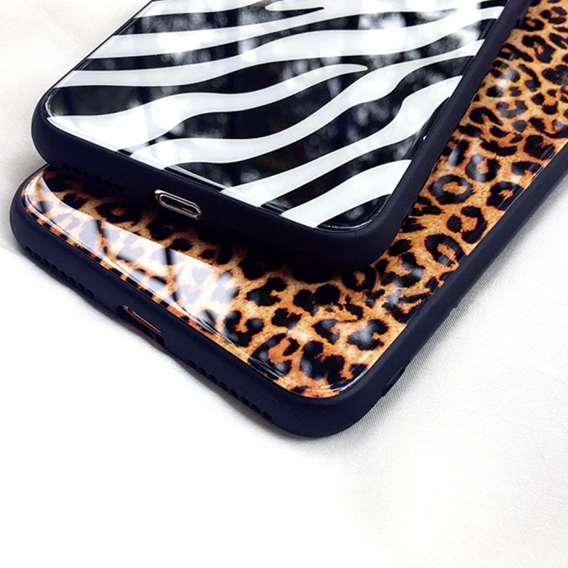 

For OPPO A52 A72 A92 A92S A81 A91 A41 A1K Case Luxury Zebra Leopard Hard Tempered Glass back silicone Cover For OPPO A52 Casing