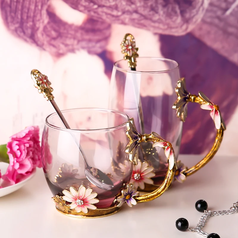 Творческий эмалированную кружку дома Кофе с украшением в виде кристаллов Стекло