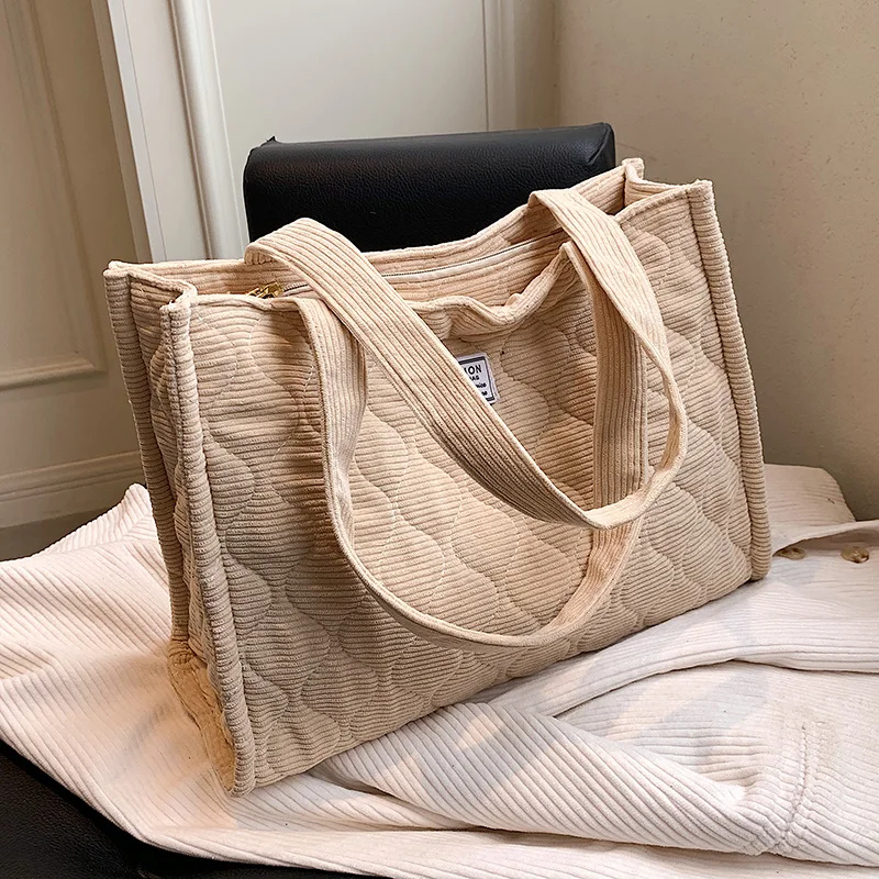 

Casual Soft Big Corduroy Satchel Shoulder Bags for Women 2021 Winter Hit Luxury Totes Female Large Fashion Designer Handbags