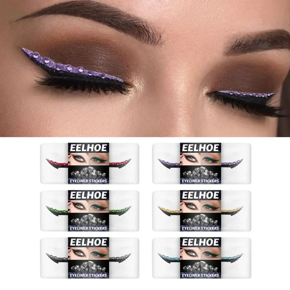 

1Pair EELHOE Eye Liner Decal Reusable Tearable Plastic Rhinestone False Eyeliner Sticker for Dressing Room