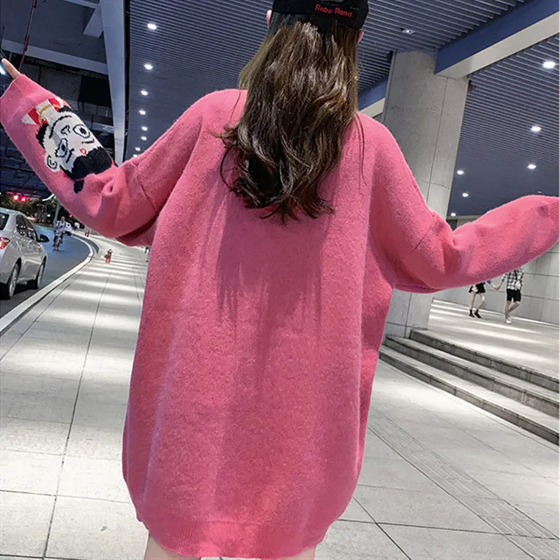 Осенне-зимние вязаные свитера с круглым вырезом женские свободные уличные