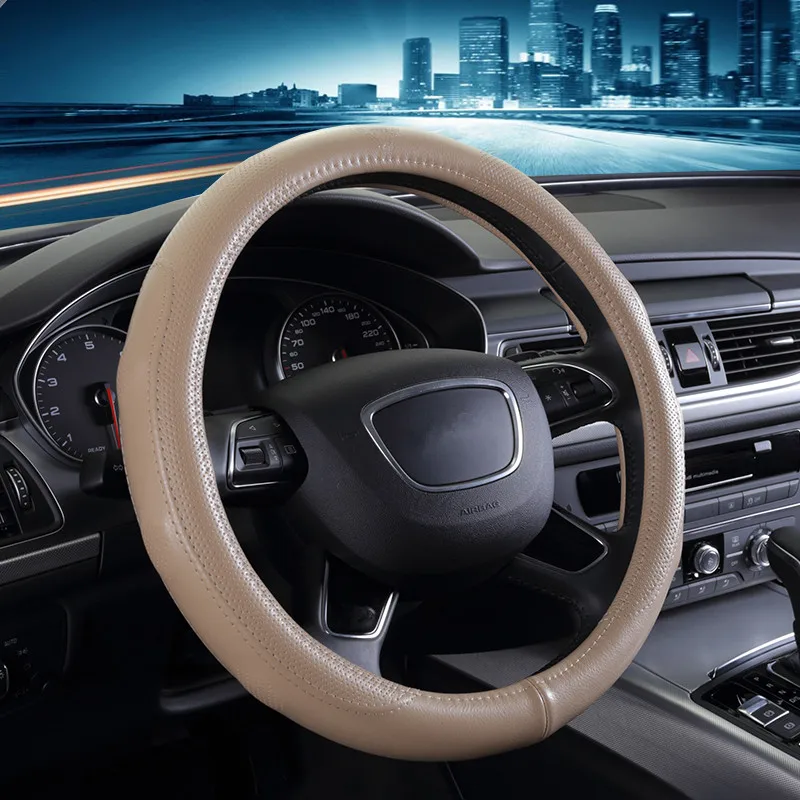 Универсальный Воздухопроницаемый чехол для руля из натуральной кожи 38 см|Чехлы