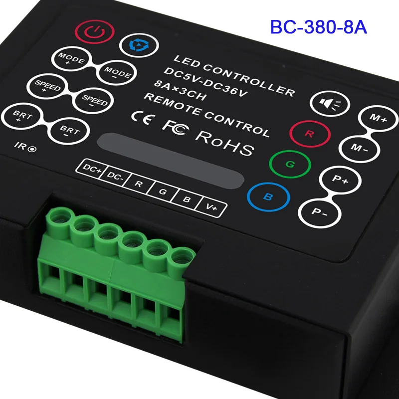 

DC5V 12V 24V 36V 3CH RGB LED Strip Light Controller BC-380-8A 8A*3CH DIY Constant Voltage lamp tape Dimmer & 21key IR remote