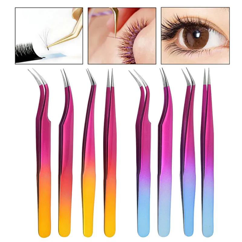 

Grafting False Eyelashes Tweezers Straight-pointed Elbow Stainless Steel Two-color Gradient Clip Picking Tool Ultra Tweezers