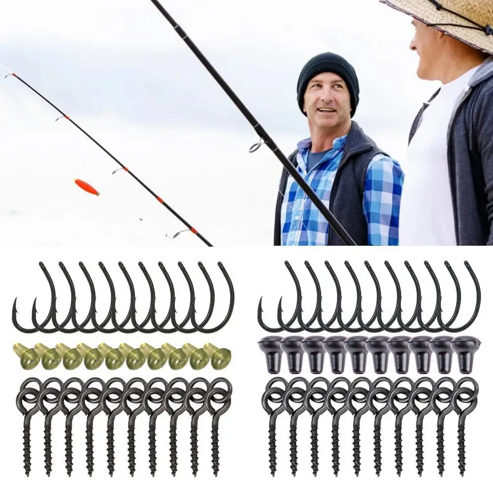 

30Pcs/Set Durable Copper PVC Hook Corrosion-resistant Fishing Bait Ring Swivel Bait Screw Tackle Carp For Outdoor Fishing Tools