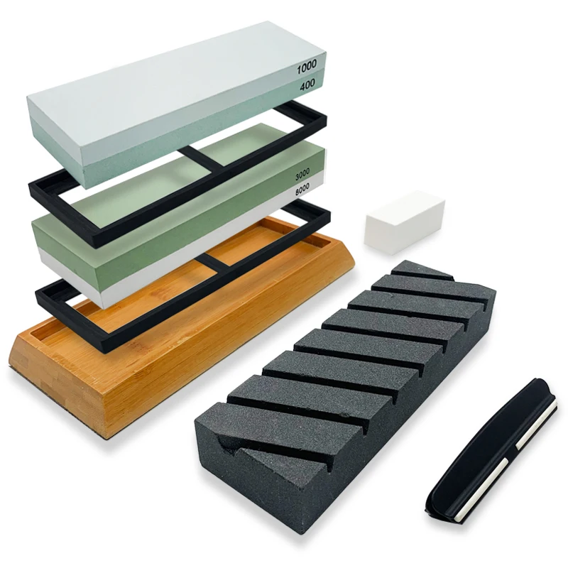 

Набор двусторонних точильных камней 5 в 1, профессиональный, с бамбуковой основой, с фиксированной угловой шлифовальной системой