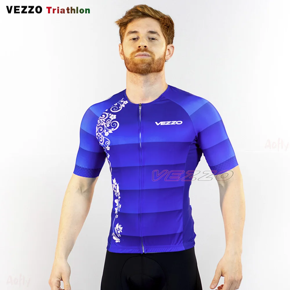

Men's Cycling Clothing Blue Vezzo Jacket Camisa Ciclista Short Sleeve Bike Shirt Mountain Bicycle Jersey