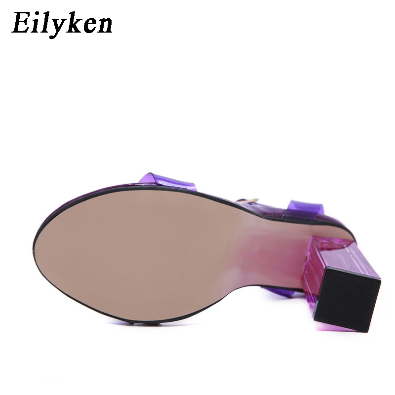 Eilyken/фиолетовые и оранжевые прозрачные женские босоножки из ПВХ на высоком каблуке; пикантные вечерние женские туфли с открытым носком