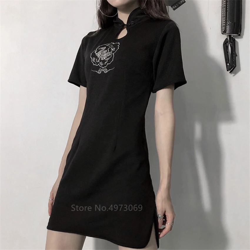 Женское платье Ципао с вышивкой черное готическое в китайском стиле|Чонсамы| |