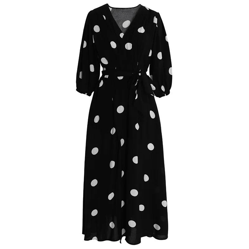 

Fashion dress 2021 summer new super fairy holiday long dress retro v-neck polka dot dress women dress