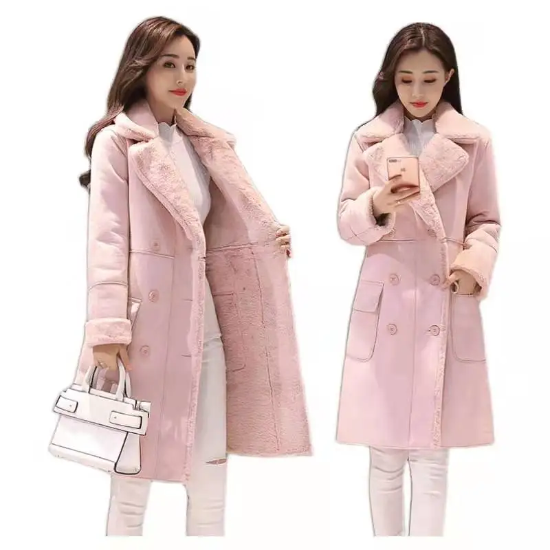 Однотонное толстое меховое повседневное зимнее пальто из искусственной овечьей