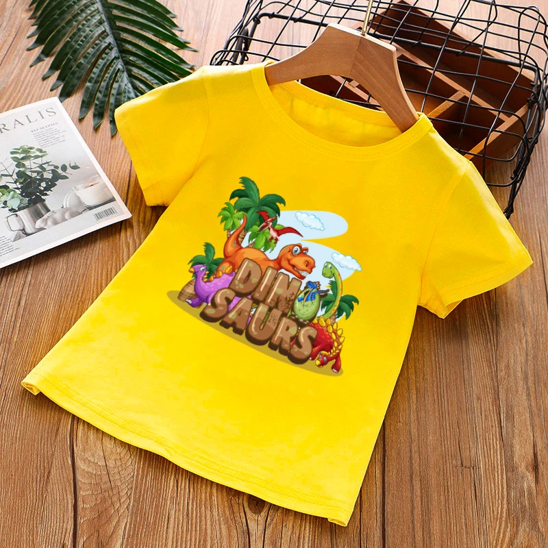 

Tshirt Summer Cartoon Dinosaur Park Cotton Printed Short-Sleeved Top Soft Comfortable Children's Clothing Boys/Girls T-Shirts