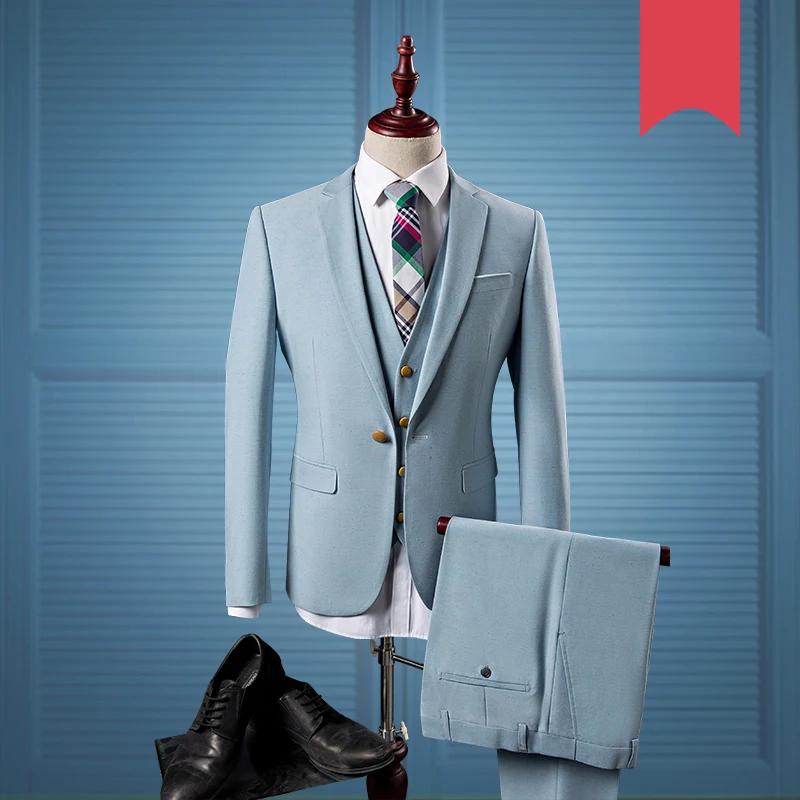 Азиатский размер 2019 модный новый красивый на одной пуговице Небесно Голубой