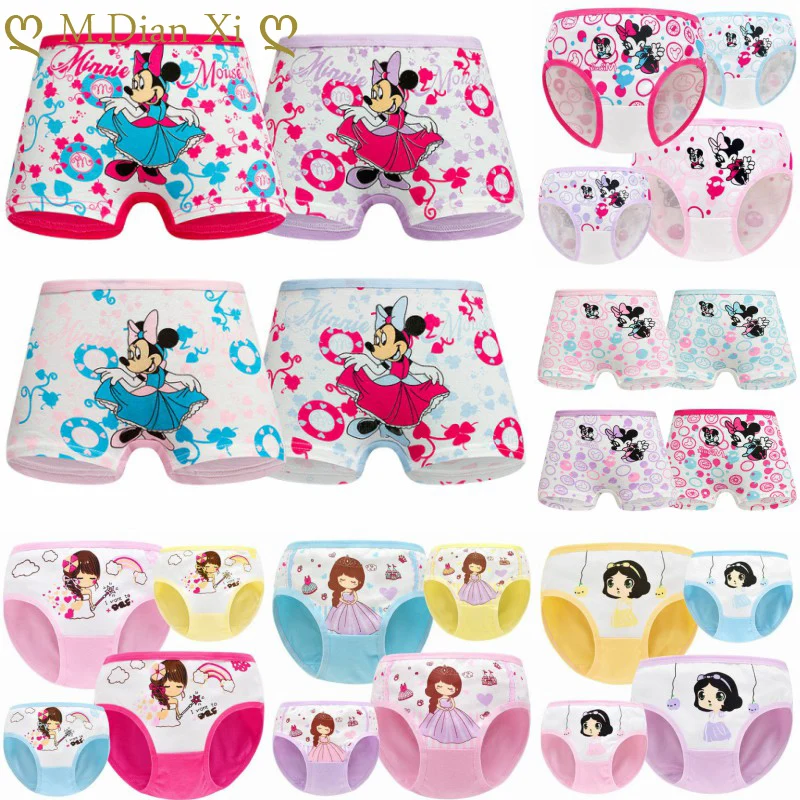 4 шт./лот трусы для девочек детское нижнее белье с рисунком Минни изображением