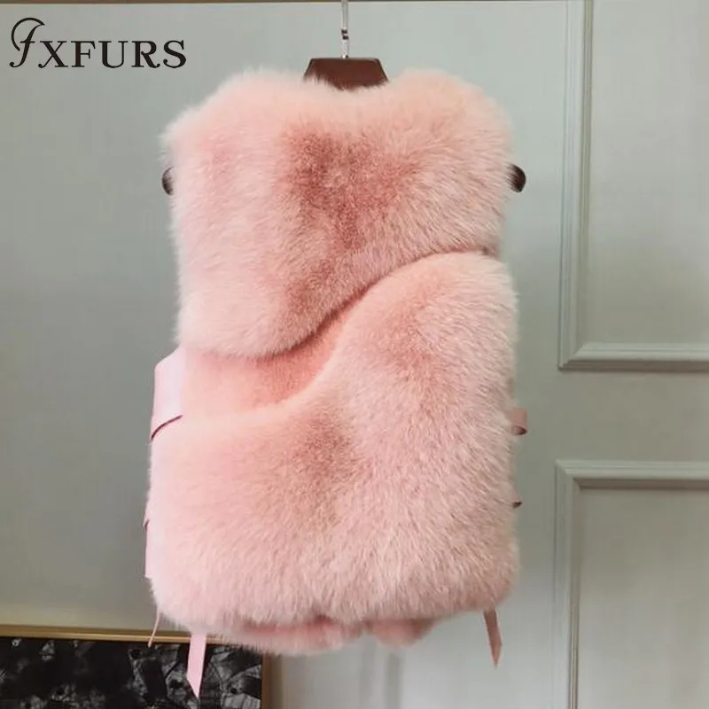 FXFURS женский жилет из натурального Лисьего меха, женский зимний Осенний жилет из натурального Лисьего меха, пальто, Модный женский жилет из натурального меха, женский жилет