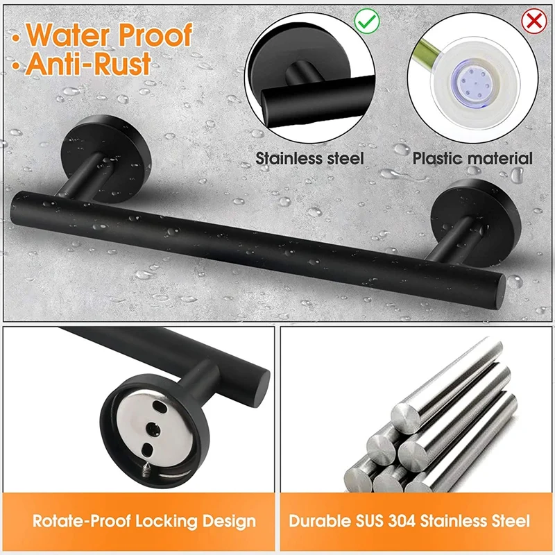 

Bathroom Hardware Set, Towel Bar, Nclude 16inch Bathroom Towel Rack, Toilet Paper Holder and 2 Robe Hooks, 4Pcs