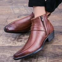 2022 New Men's Retro Cowboy Boots Leather Shoes Chelsea Boots Pointed Toe Men Boots Zipper Male Ankle Boots Autumn Winter Shoes