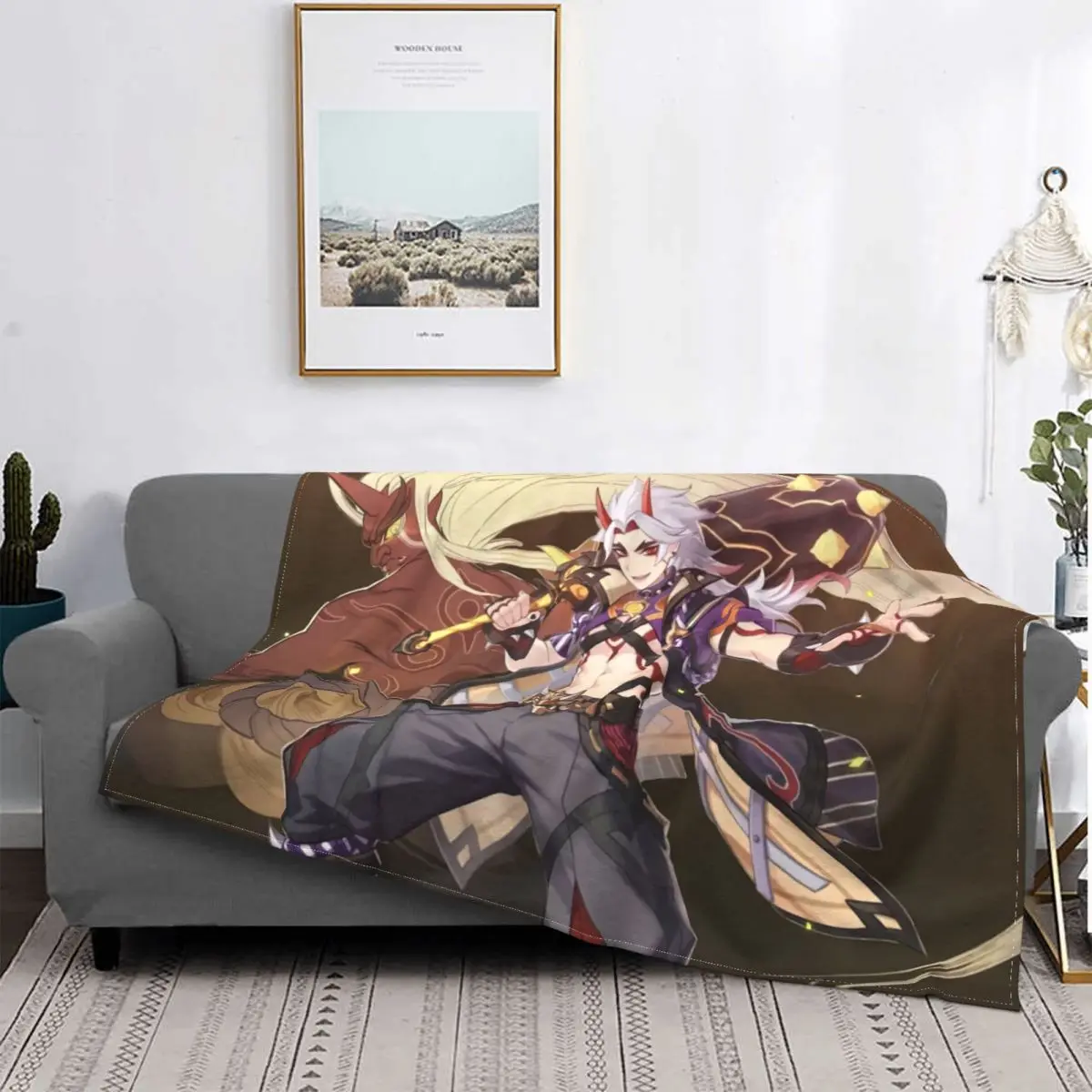 

Осенне-весеннее фланелевое одеяло Genshin с эффектом потертости