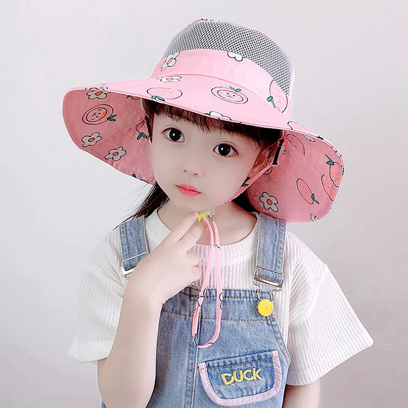 

Baby Girl Bucket Hat Summer Children Panama Boys Beach Sun Hats Anti-UV Sun Protection Infant Fisherman Cap Wide Brim Hiking Cap