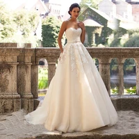 champagne lace applique sleeveless wedding dress sweetheart strapless floor length ball gown bridal dresses vestidos de novia