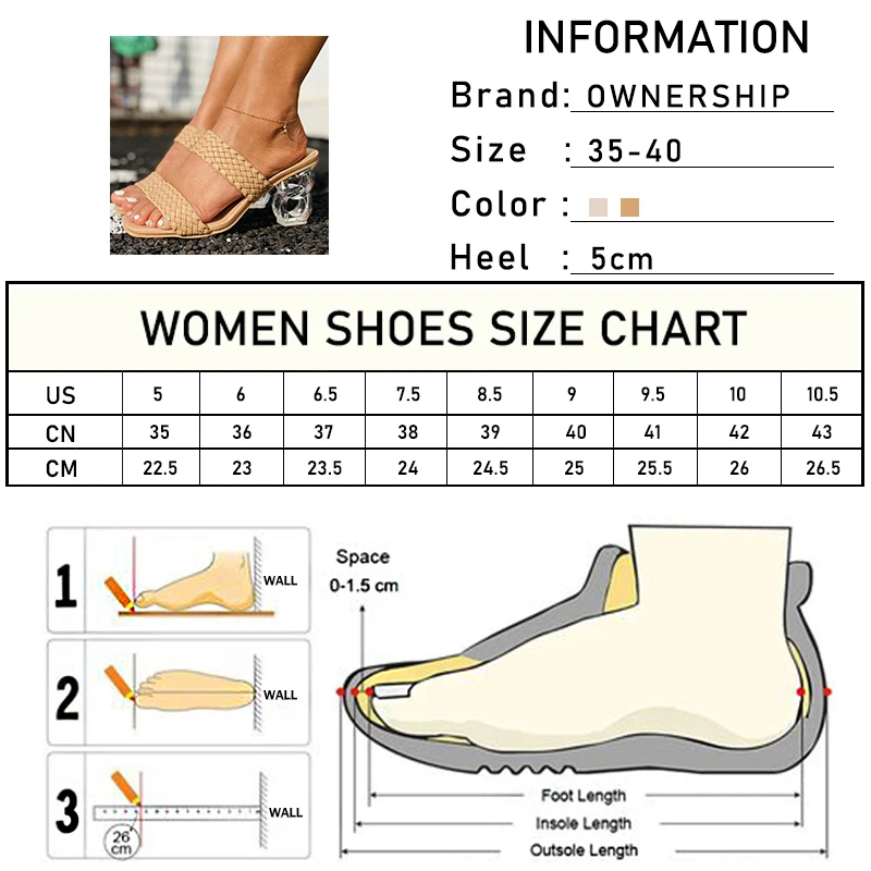 

Women Weave Slippers Woman 2021 Summer Transparent High Heels Female Square Toe Slides Ladies Casual Fashion Shoes Footwear