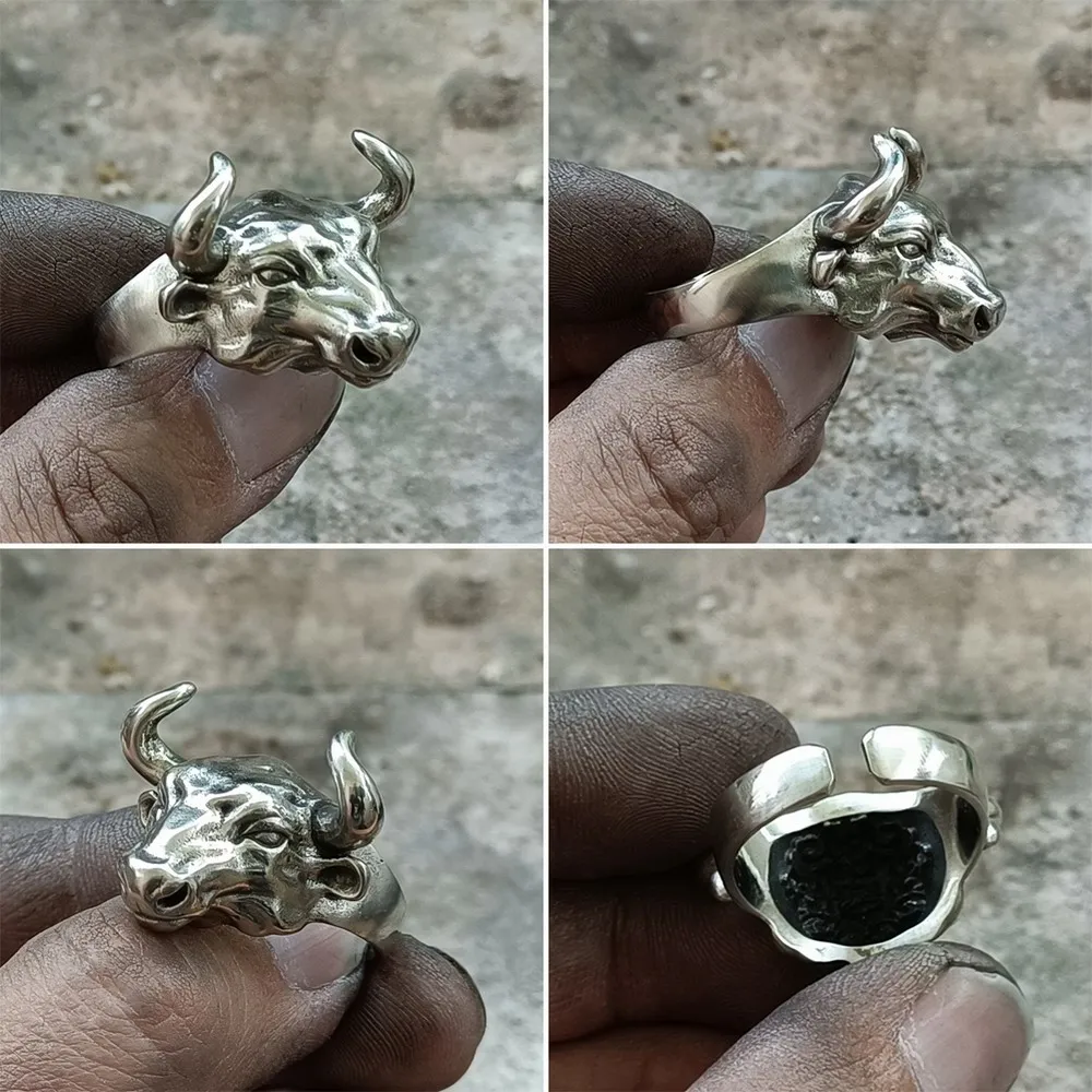 Кольцо мужское с мельхиоровым быком байкером панком CP198 размер США 7 ~ 15 |