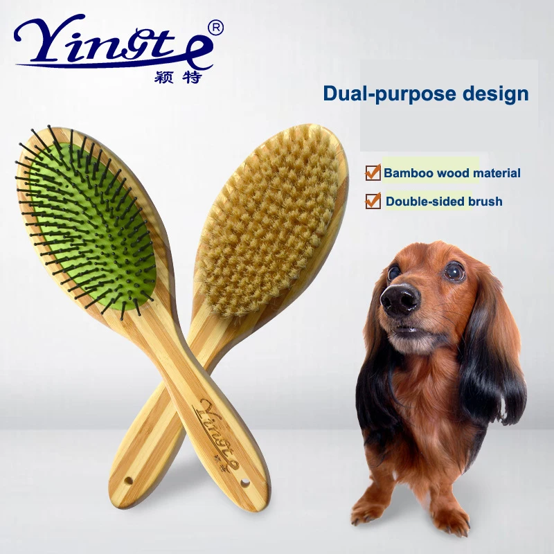 

Bristles Bamboo Wooden Handle Double Sided Pet Cat Dog Grooming Massage Cleaning Hair Comb Brush