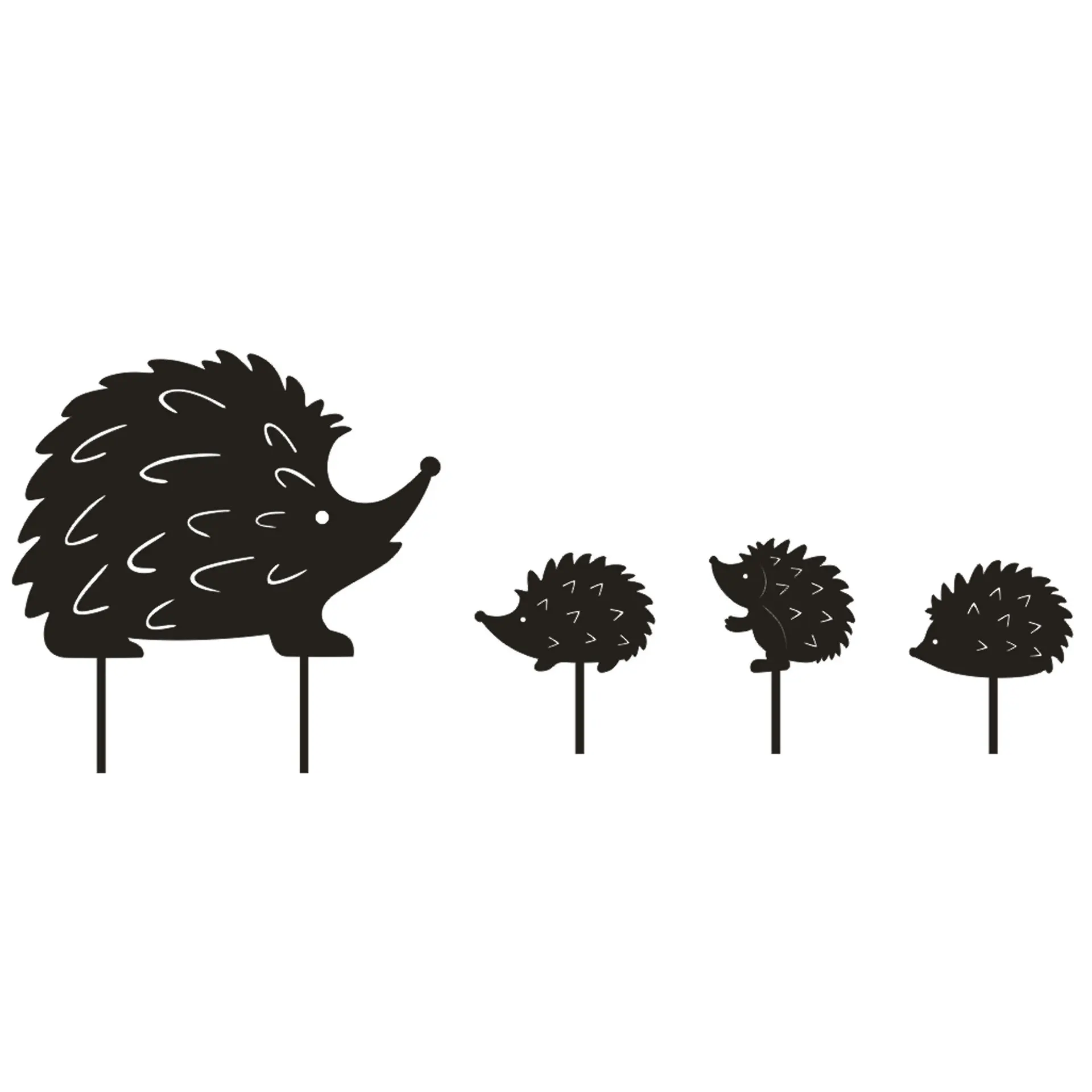 

4pcs Hedgehog Garden Metal Stakes Set Black Hedgehog Family Silhouette Stake For Yards Gardens Decor