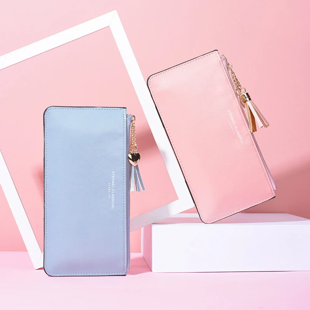 

New Men's and Women's Long Wallets Women Holding Cell Phone Bags Thin Bright Skin Sweet Pu Wallet