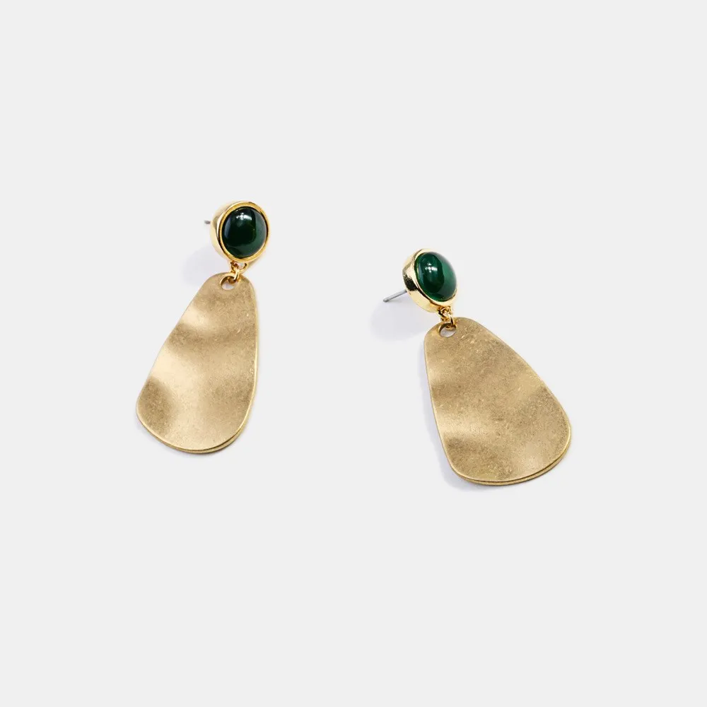 Simple Temperament Geometry Women's Drop Earrings mosaic Green stone Golden Vintage Delicate Wedding Banquet Jewelry |
