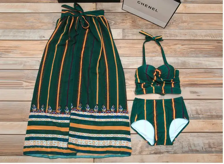 Летний комплект из 3 предметов купальник для женщин сексуальный принт пляжная