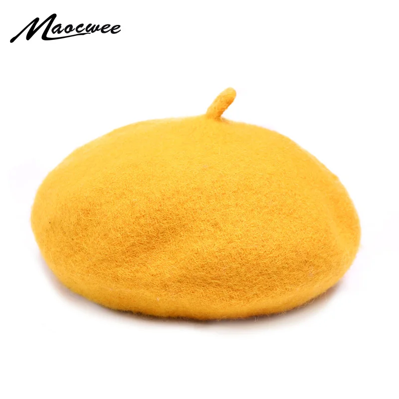 New Autumn Fashion Berets Solid Color Warm for Children Girls Winter Soft Thin Wool Beret French Artist Red Beanie Child Hat Cap |