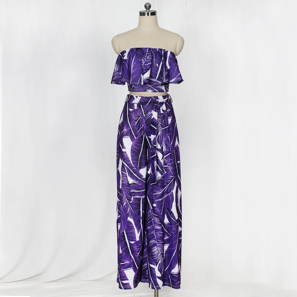 Женский комплект из 2 предметов короткий топ и брюки с открытыми плечами широкие