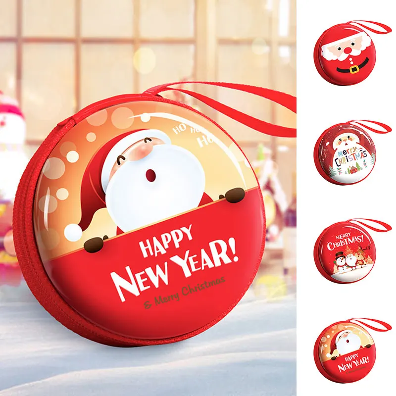 

Christmas Storage Bag Children Kids Change Coin Purse Cute Cartoon Print Wallet Santa Claus Print Purses Pocket Round Pouch Bags