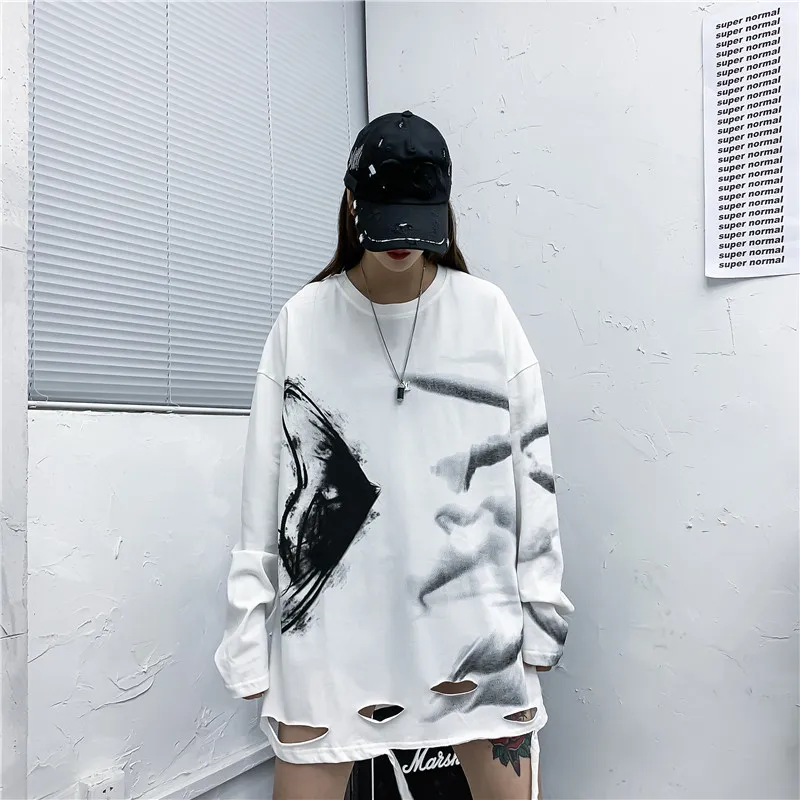 2020 Мужская футболка с граффити в стиле хип-хоп Уличная Харадзюку длинным рукавом