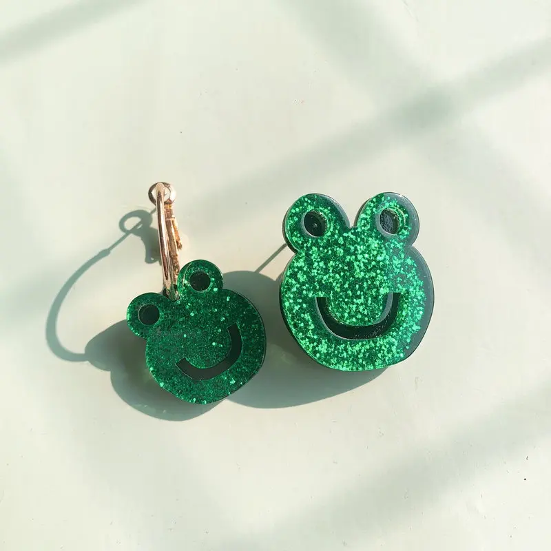 

For Women Girls Irregular Acrylic Studs Earrings Animal Fashion Jewelry Female Funny Lovely Shiny Mini Green Frog Studs Earrings