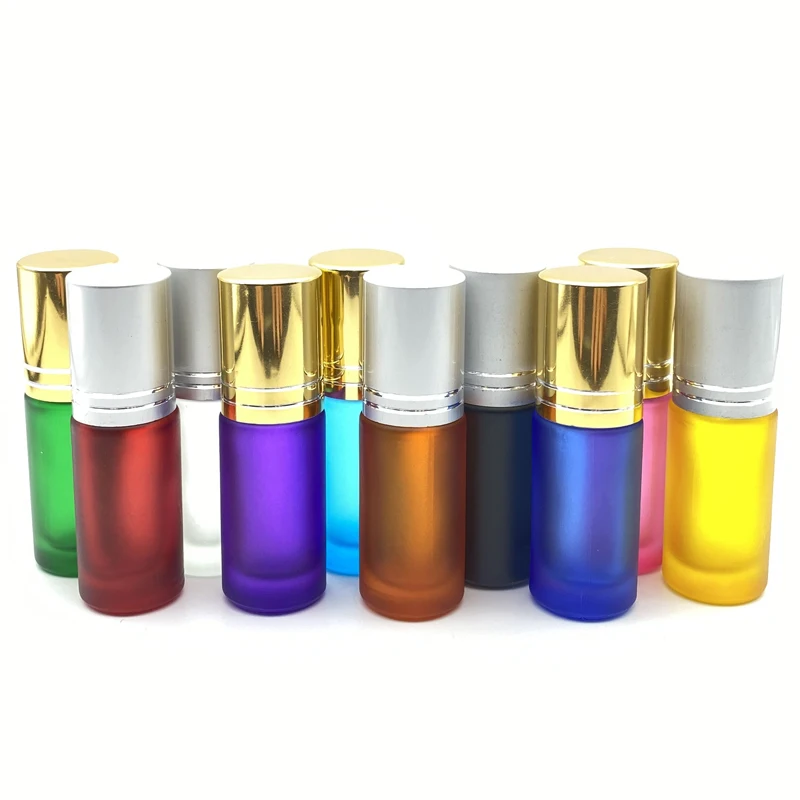 

20pcs Portable Essential Oil Perfume Liquid Vial Refillable Frosted Colorful 5ml Thick Glass Roll Ball Bottle