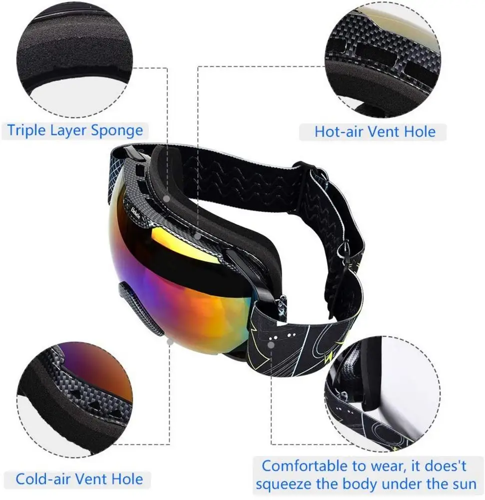 Новые лыжные очки с магнитным двойным слоем Поляризованные линзы для катания на