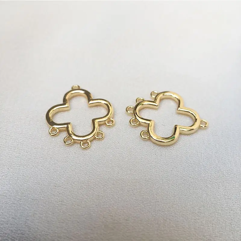 Медные Подвески для сережек в форме листа на удачу с кольцами истинное золото 14