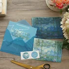 2 конверта, Набор наклеек на 2 карты, лотос в озере, дизайн масляная живопись конверт, как карта сообщений, конверт с приглашением прозрачная бумага