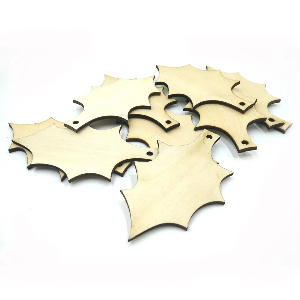 

10pcs 95*50mm Wooden Embellishments with String Christmas Decoration Leaves Octagon Bells Wedding Decoration Craft Supplies