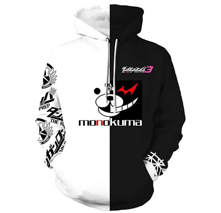 Мужской пуловер Danganronpa Monokuma толстовка с капюшоном белый черный медведь косплей