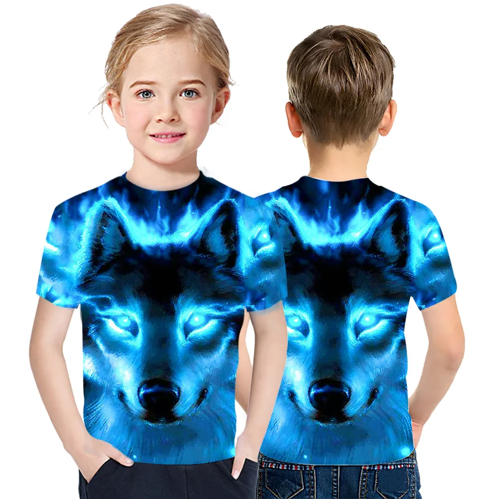 

2021 Middle East Hot Short Sleeve Summer Loose And Comfortable Children's Short Sleeve Wolf 3D Printed T-Shirt Boys Girls Top