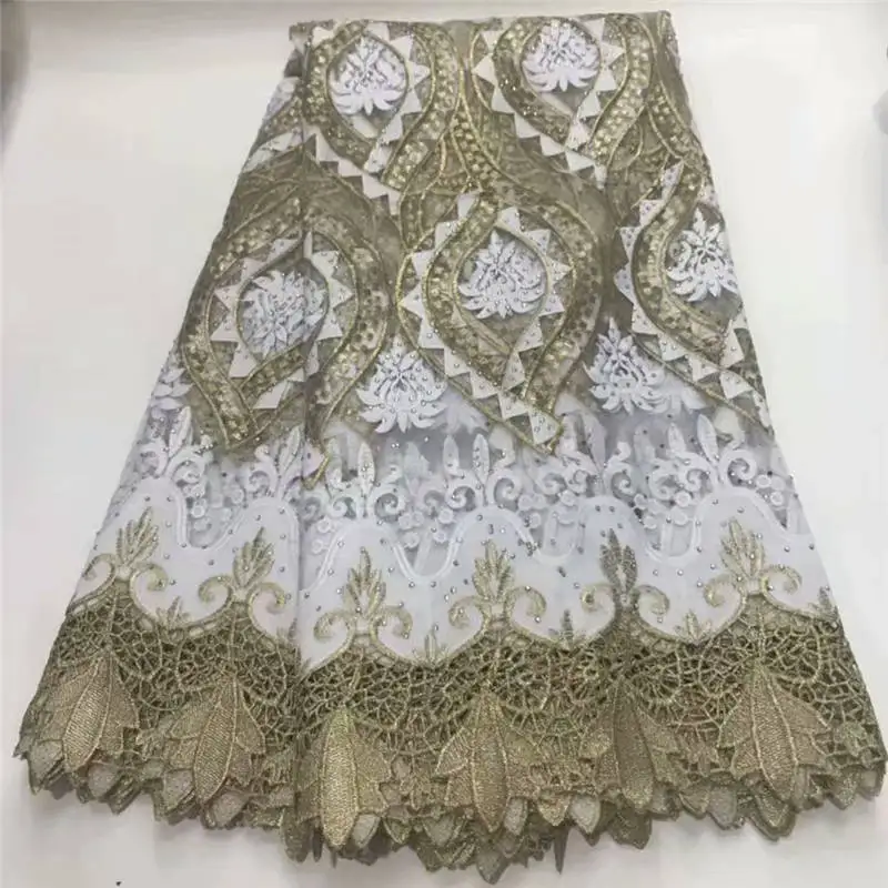 Цветочная вышитая бисером гипюровая Сетка кружевная ткань с и камнями Высокое