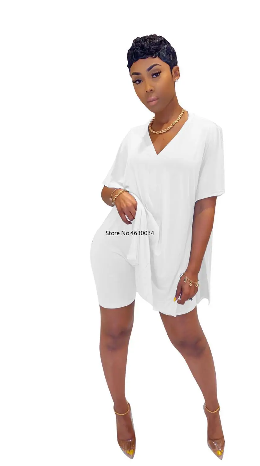 Женский Повседневный костюм свободный с короткими рукавами v-образным вырезом