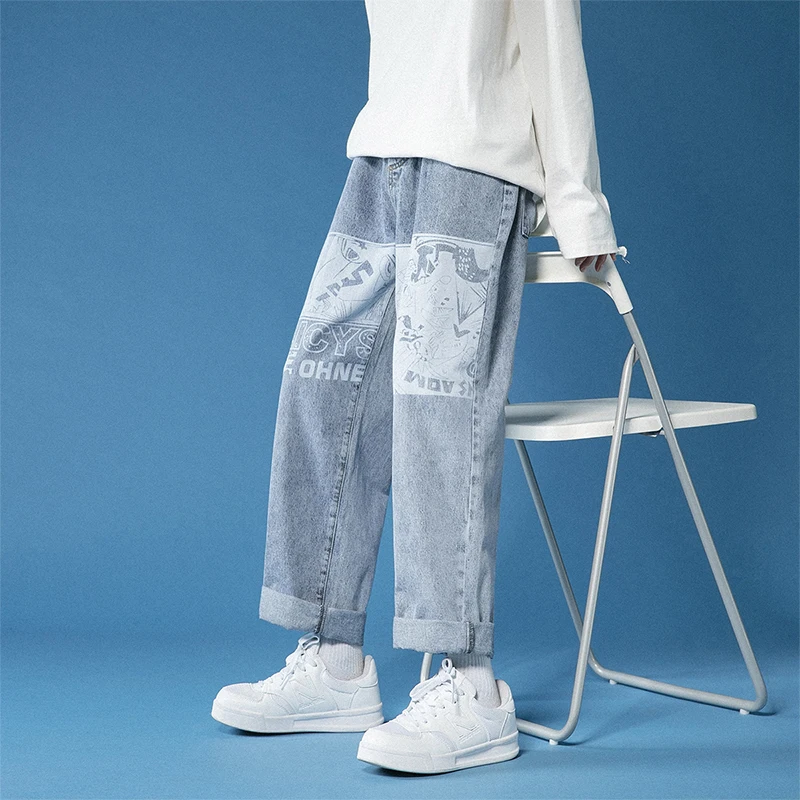 

2021 New Ins Jeans Men's Trend Handsome Versatile Straight Loose Wide Leg Pants Waist Pants Streetwear Cheap Clothes China