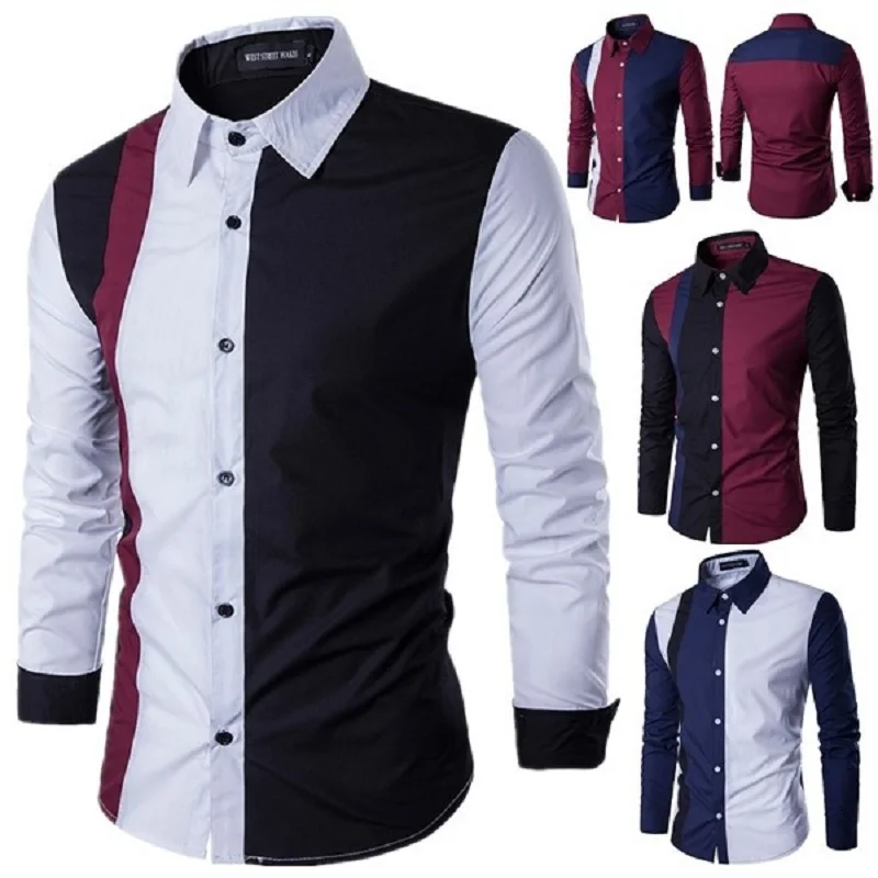 

Zogaa 2020 Autumn Fashion Patchwork Men's Shirts Long Sleeve Turn-down Collar Casual Dress Shirts Sexy Slim Fit Camisas Hombre